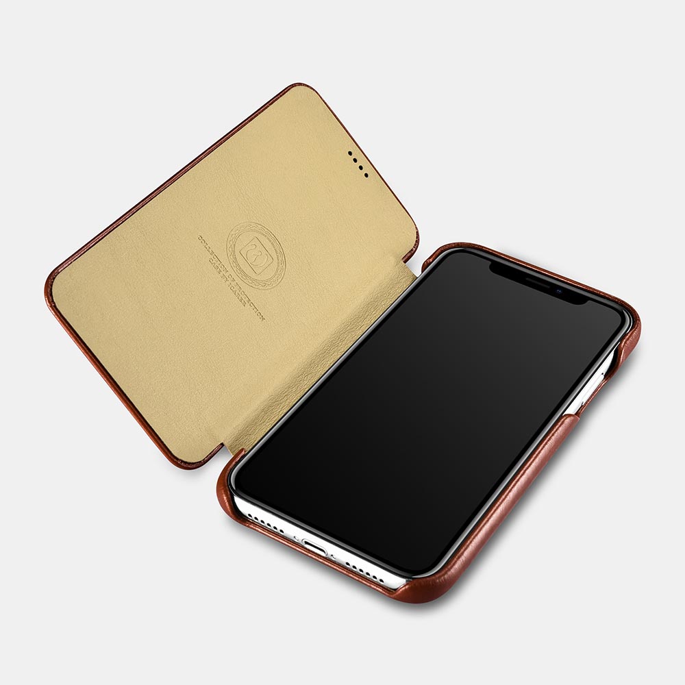 Luxury Genuine Real Leather Back Case [Ultra Slim] iCarer iPhone X Case, [Brown]