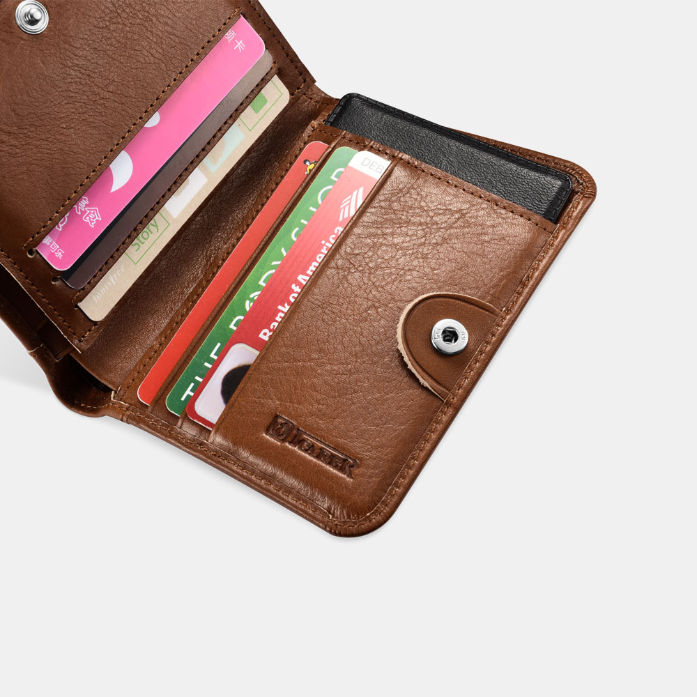 Handmade Mens Leather Wallet with Coin Pocket,