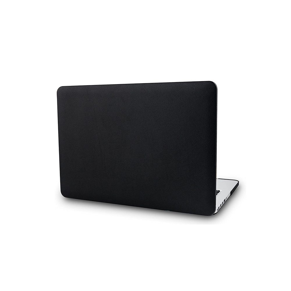 Macbook Plastic Hard shell Case with Italian Leather Top [Premium] [Black]