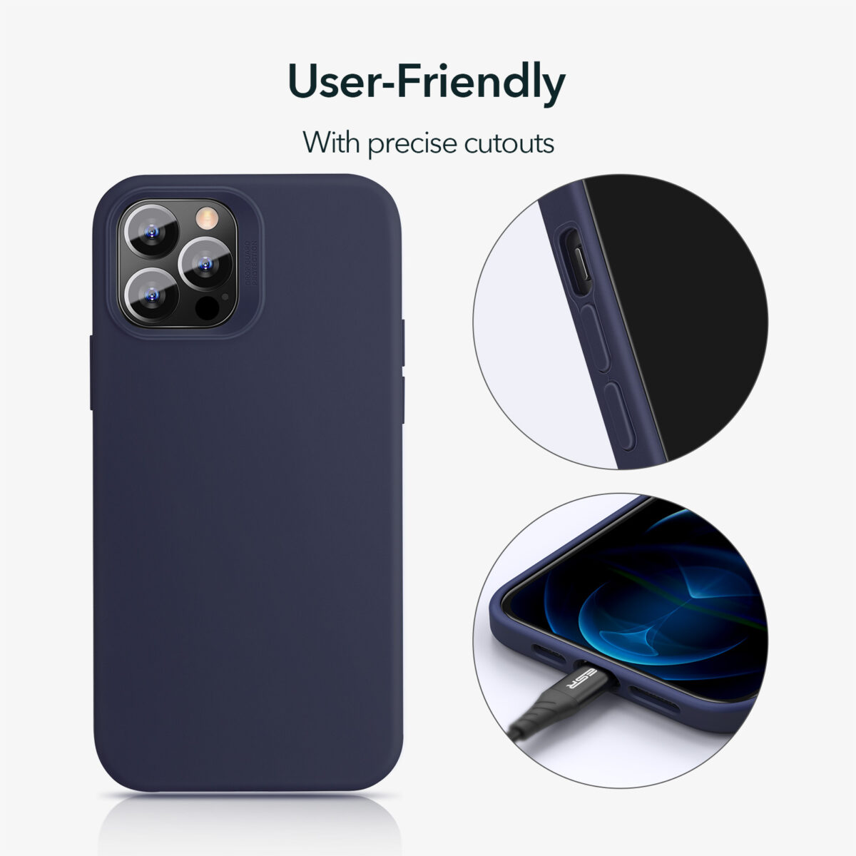 ESR precise cutout silicone case Midnight blue for iPhone 12