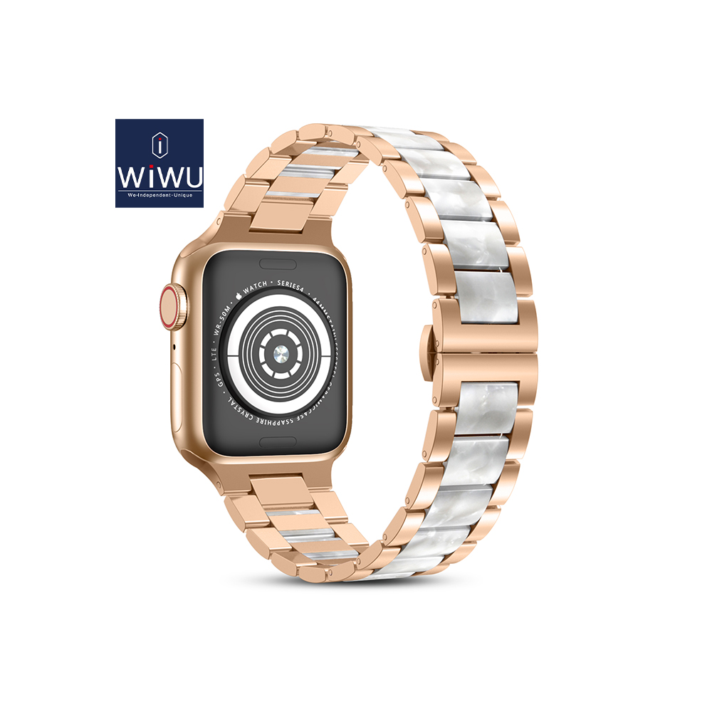 Resin Stainless Steel Link Band Bracelet with Metal Buckle Strap for Apple Watch