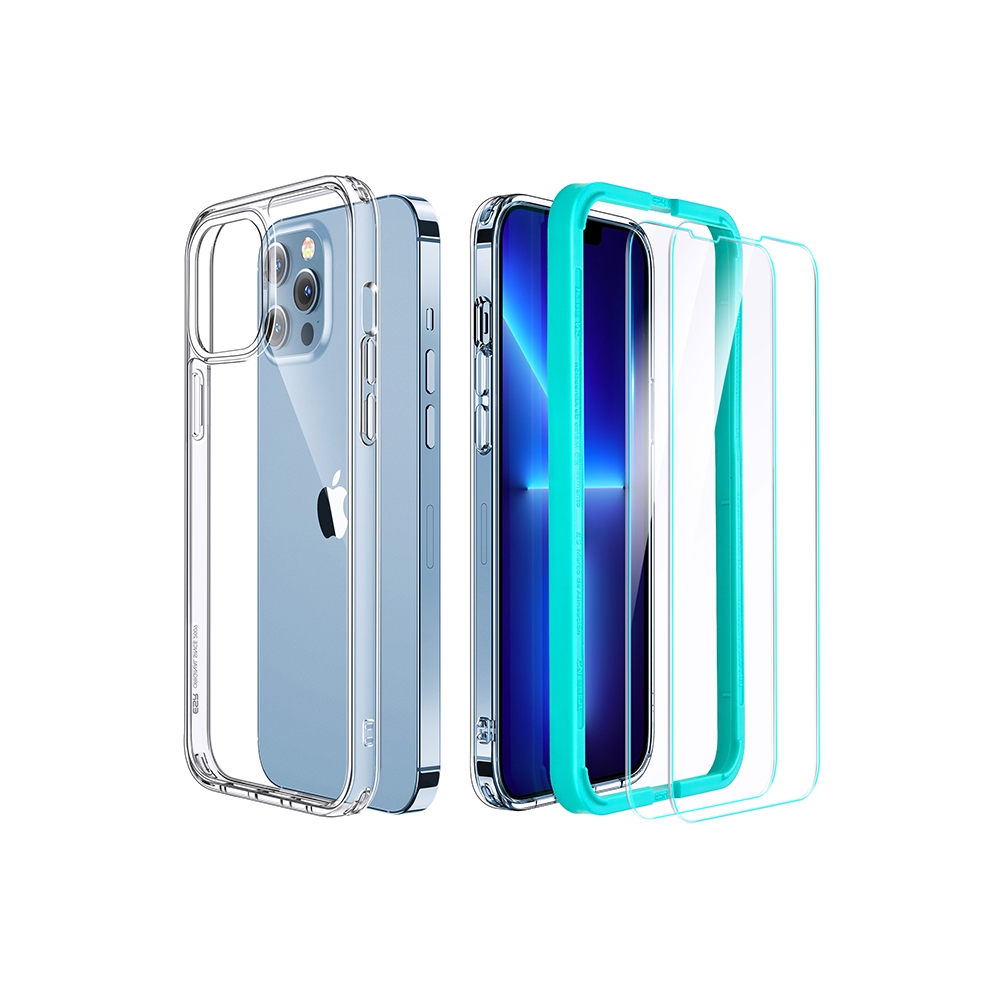ESR Hybrid Case Compatible with iPhone 13 Pro Max, with 2-Pack Tempered-Glass Screen Protectors, Military Grade Drop Protection, Shock-Proof Bumper, Scratch-Resistant Phone Case, Classic Series, Clear