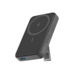 Anker 633 Magnetic Battery Power Bank in black with foldable stand, designed for iPhone 15 series.- Black