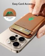 ESR MagSafe Wallet in black attached to iPhone, holding up to 5 cards securely.