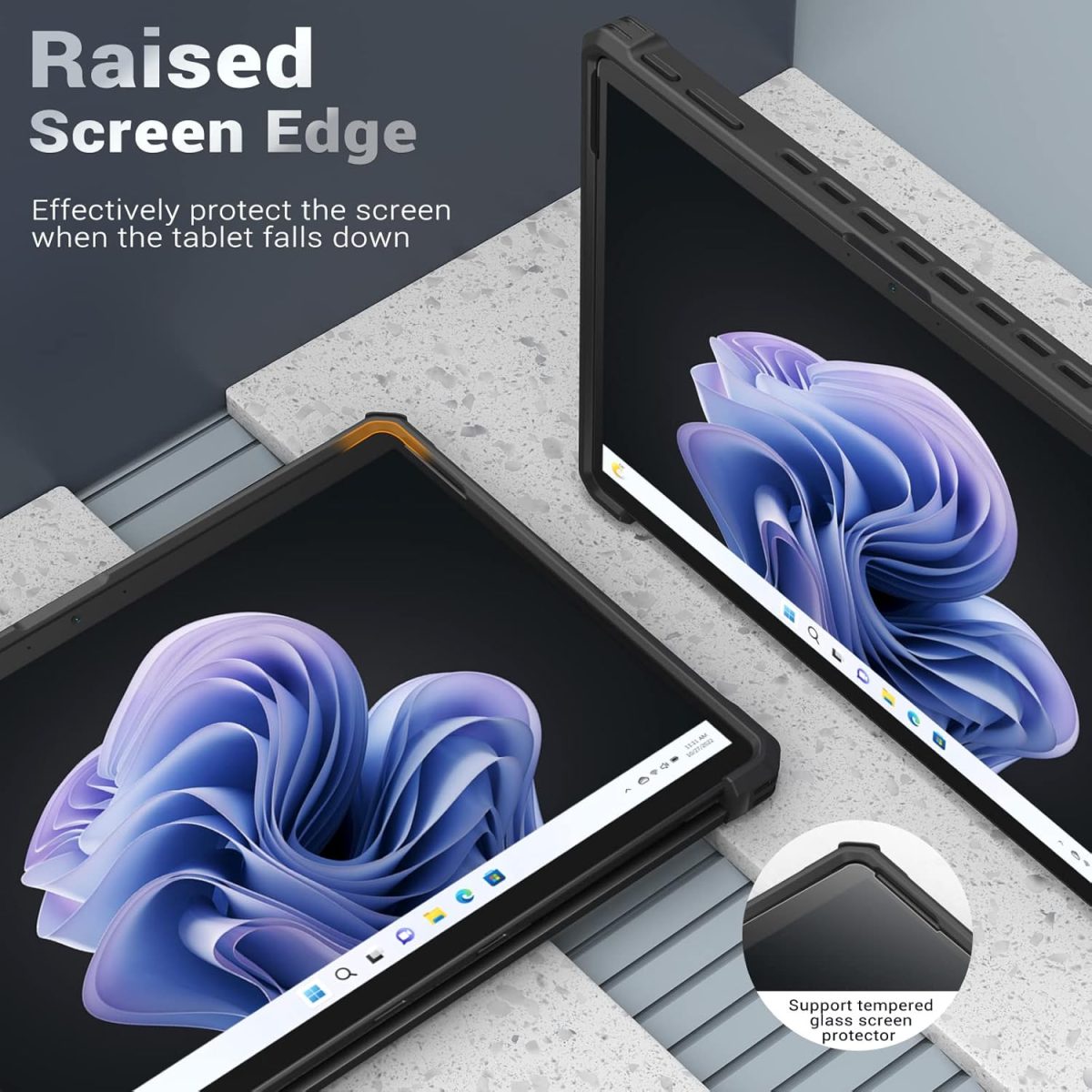 Side view of MoKo Case showing precise cutouts for USB-C ports and latch for Type Cover Keyboard.