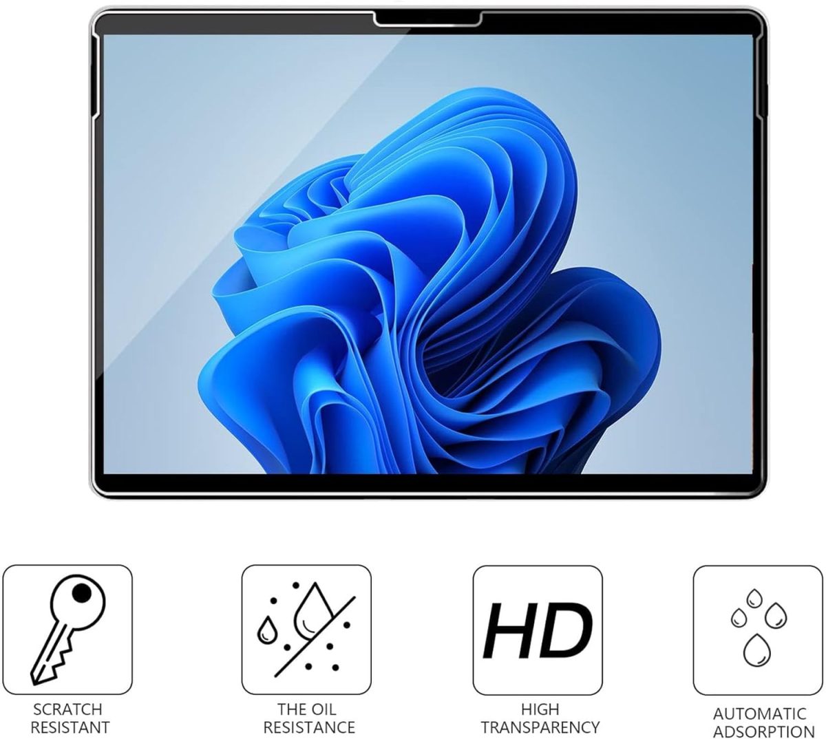 Close-up of the Vmax screen protector highlighting its 9H scratch-resistant tempered glass surface