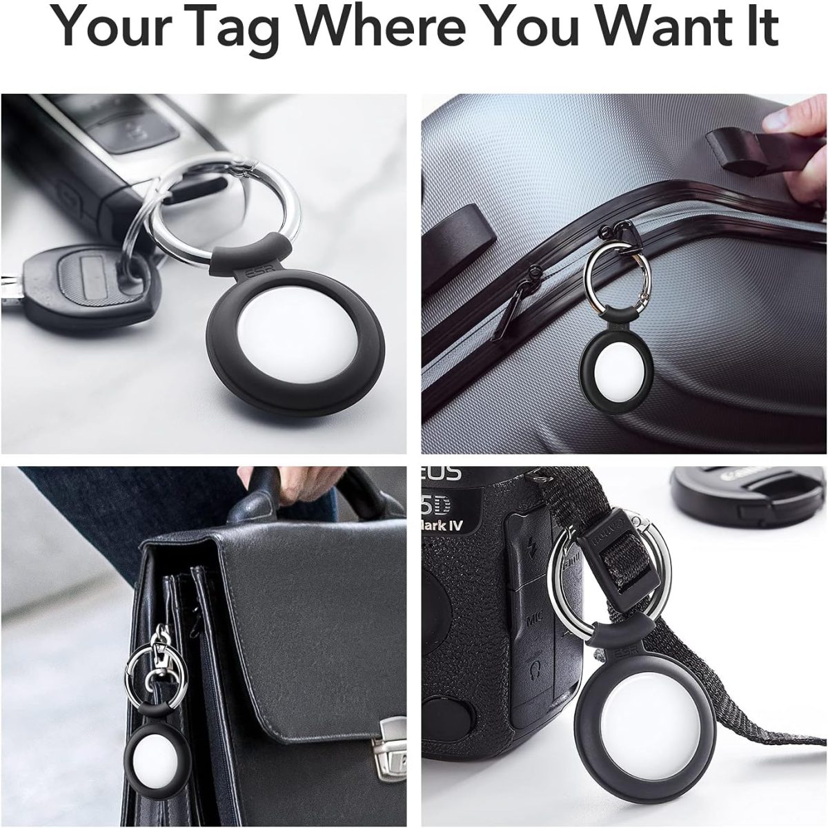 ESR Silicone AirTag Holder with Keychain (2-Pack) – Black - Image 2