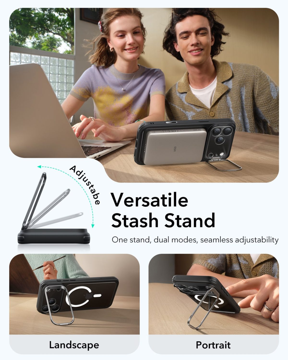 ESR Classic Hybrid Stash Stand Case with Camera Control Button- Clear Black 4