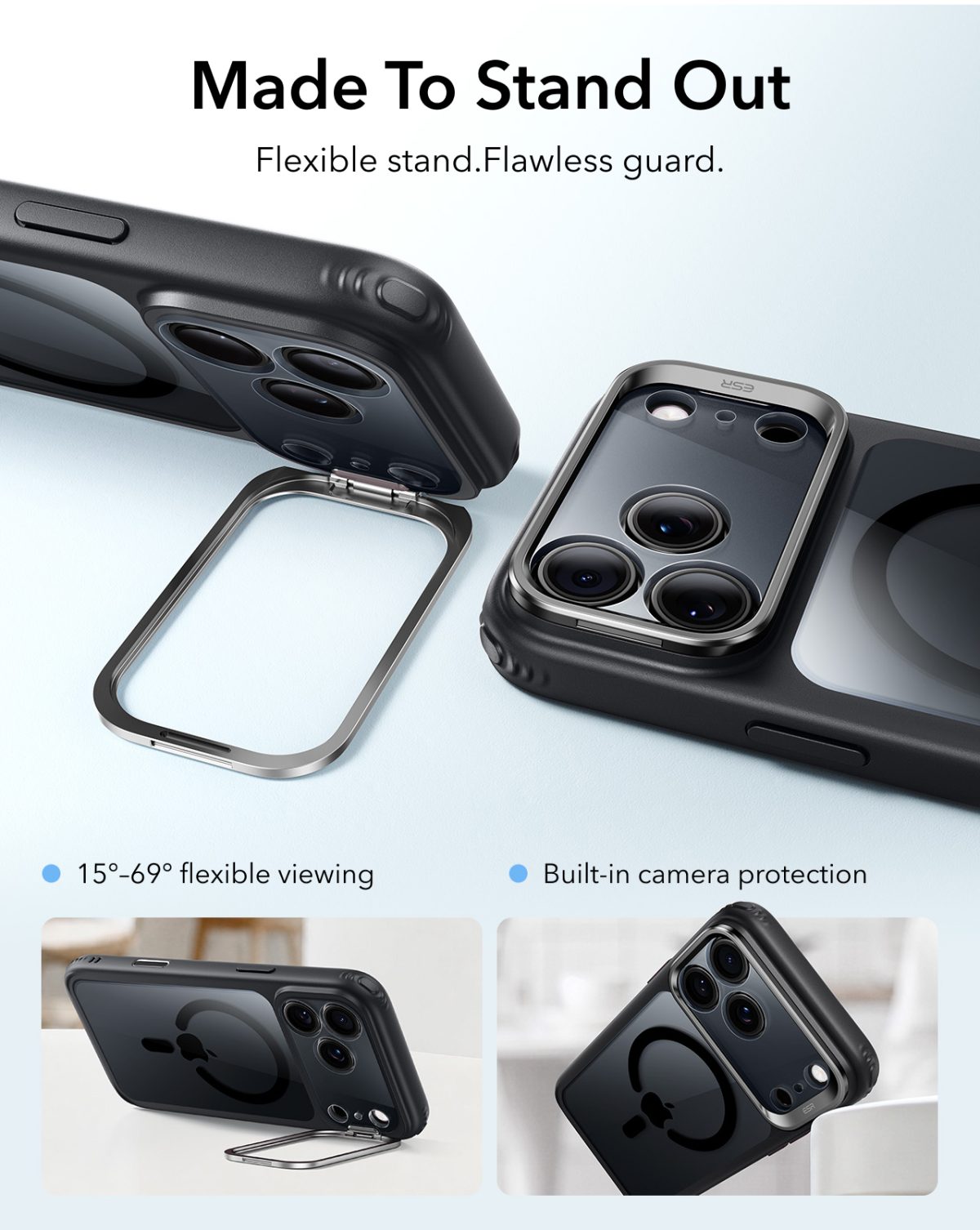 ESR iPhone 18 & 17 Series Classic Flex Stand Case Clear Black