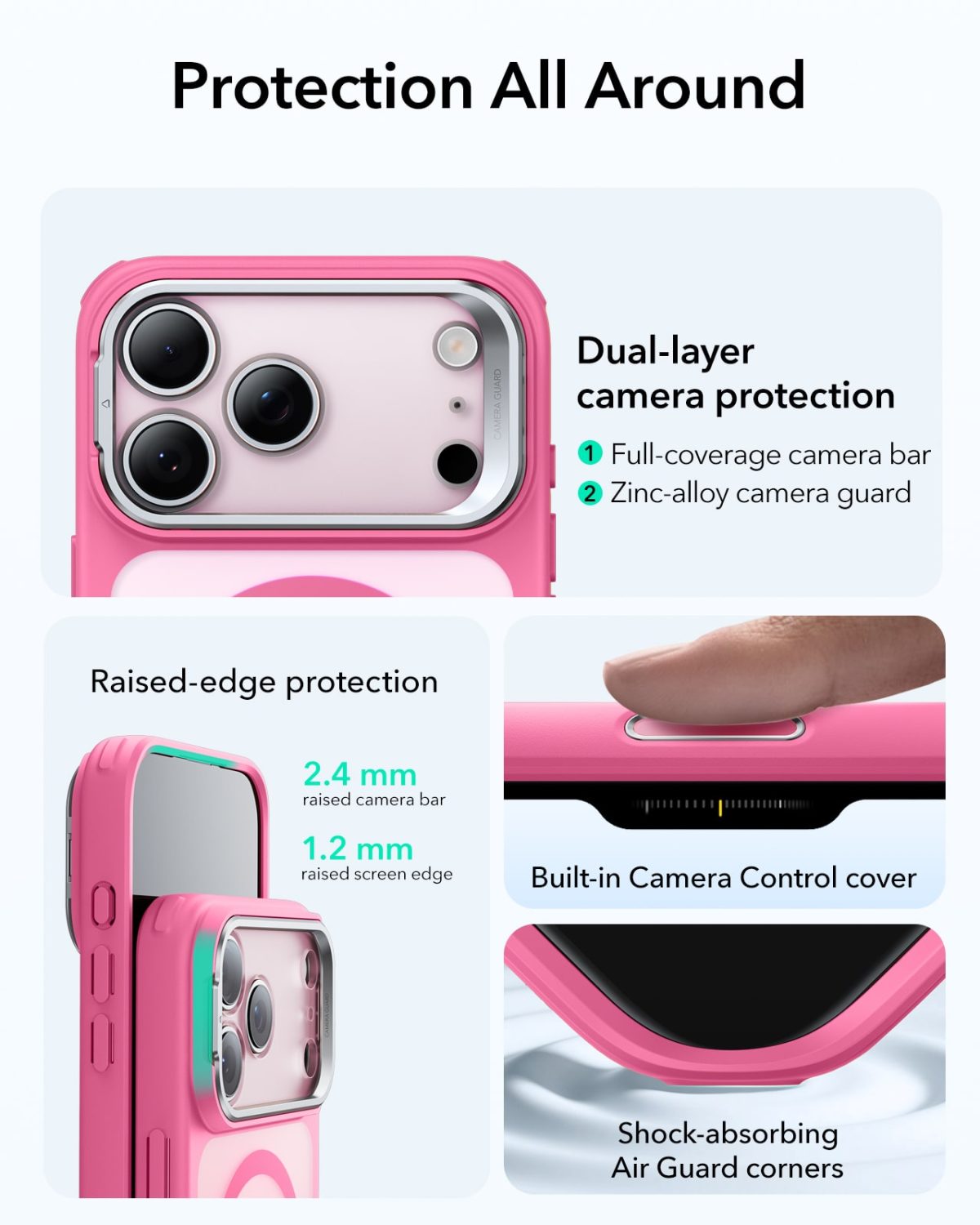 ESR iPhone 17 Case Frosted Pink Camera Control Button