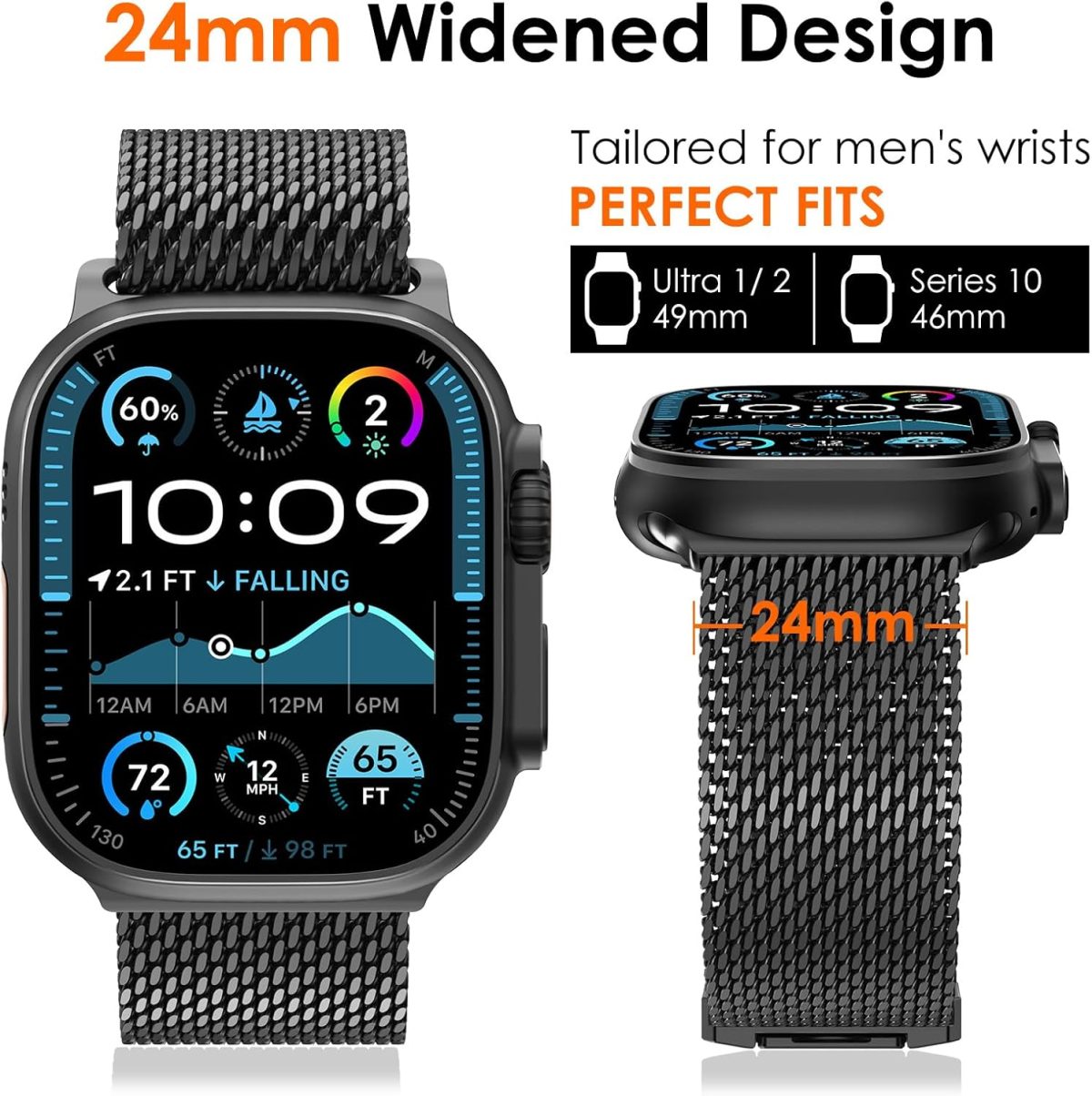 OTECi Milanese Loop strap compatibility chart showing Apple Watch Ultra and Series 11–1