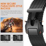 Step-by-step guide showing how to attach the black COTECi Milanese Loop strap to Apple Watch