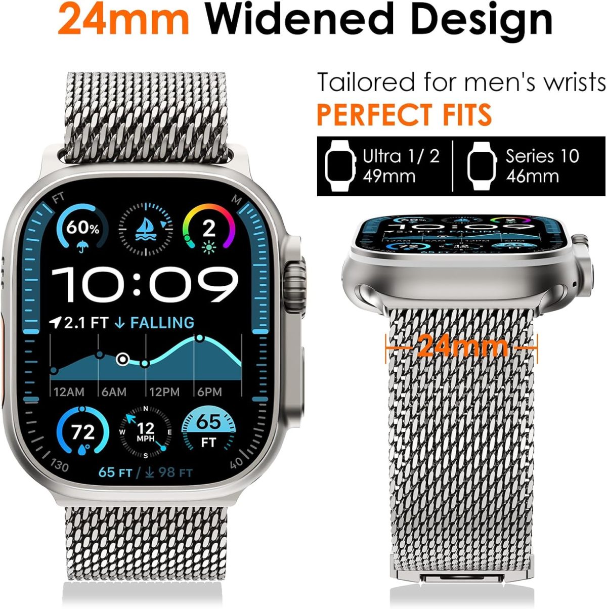 Close-up of COTECi Milanese Loop showing premium stainless steel polished finish