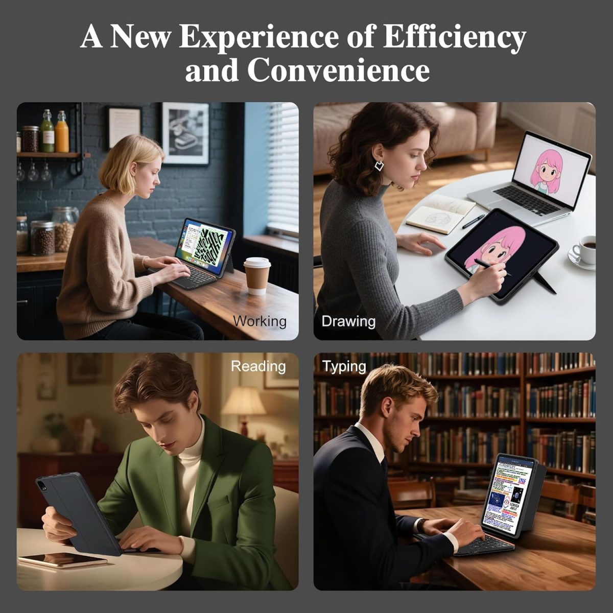 Magnetic Keyboard Case with writing, reading, Drawing and typing mode