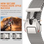 Parachute clasp detail of COTECi Milanese Loop strap for secure Apple Watch fit