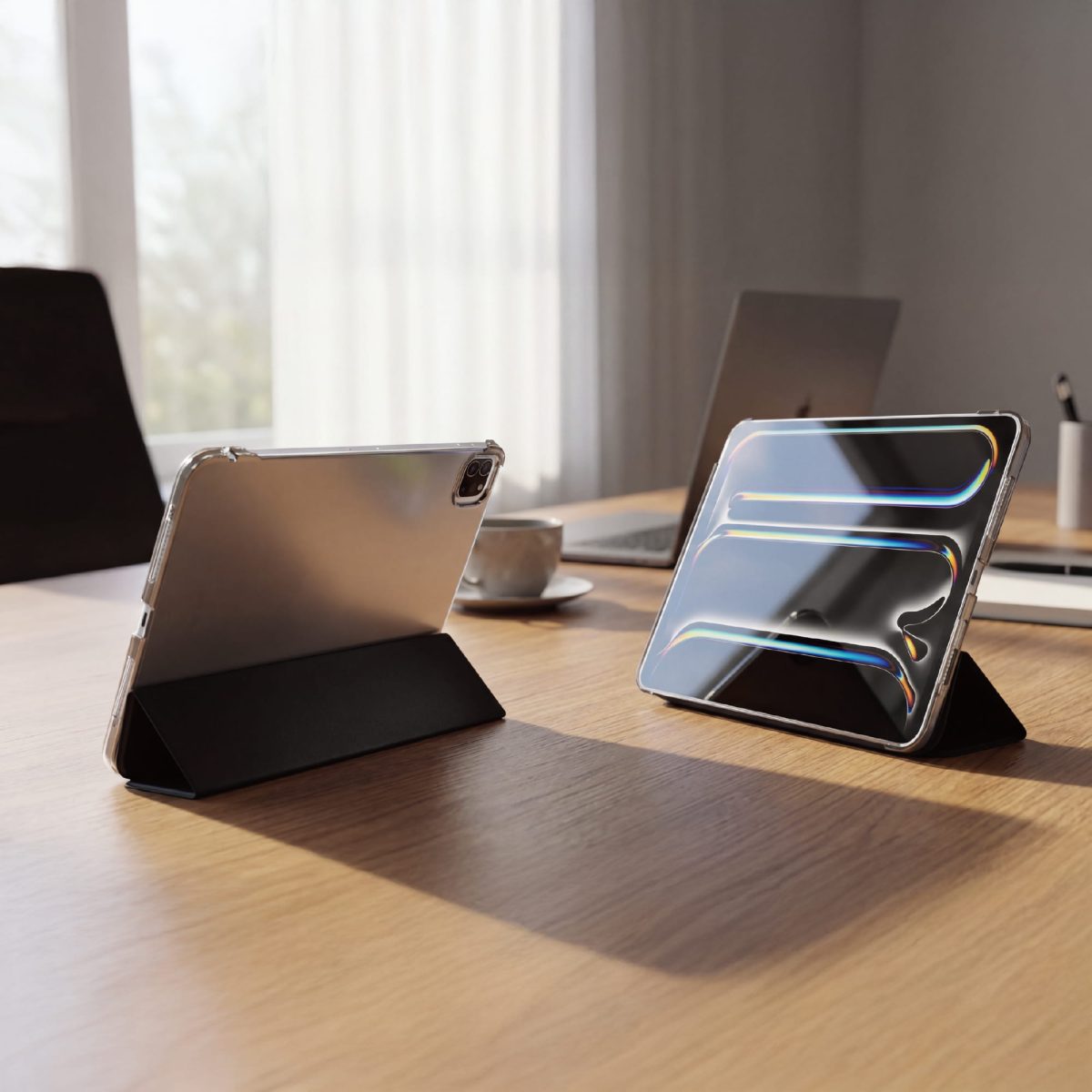 WiWU Classic Pro iPad case magnetic stand in viewing mode for watching movies