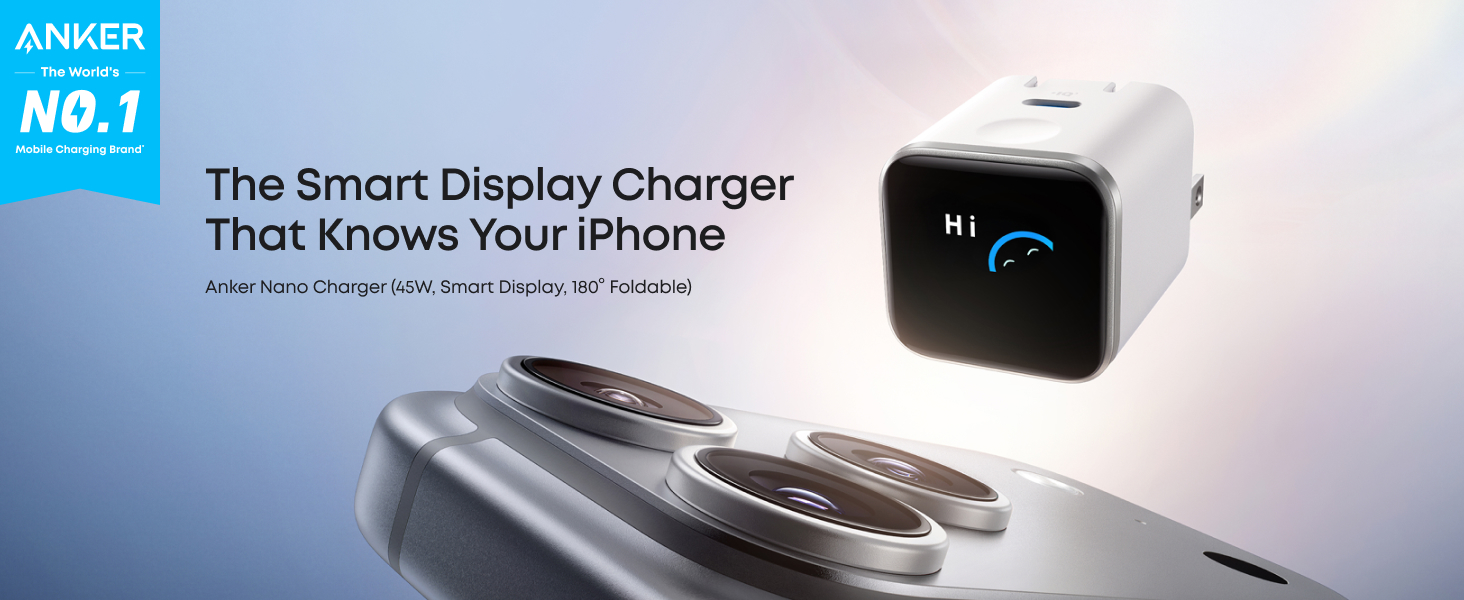 Anker Nano 45W USB-C Wall Charger with Smart Display