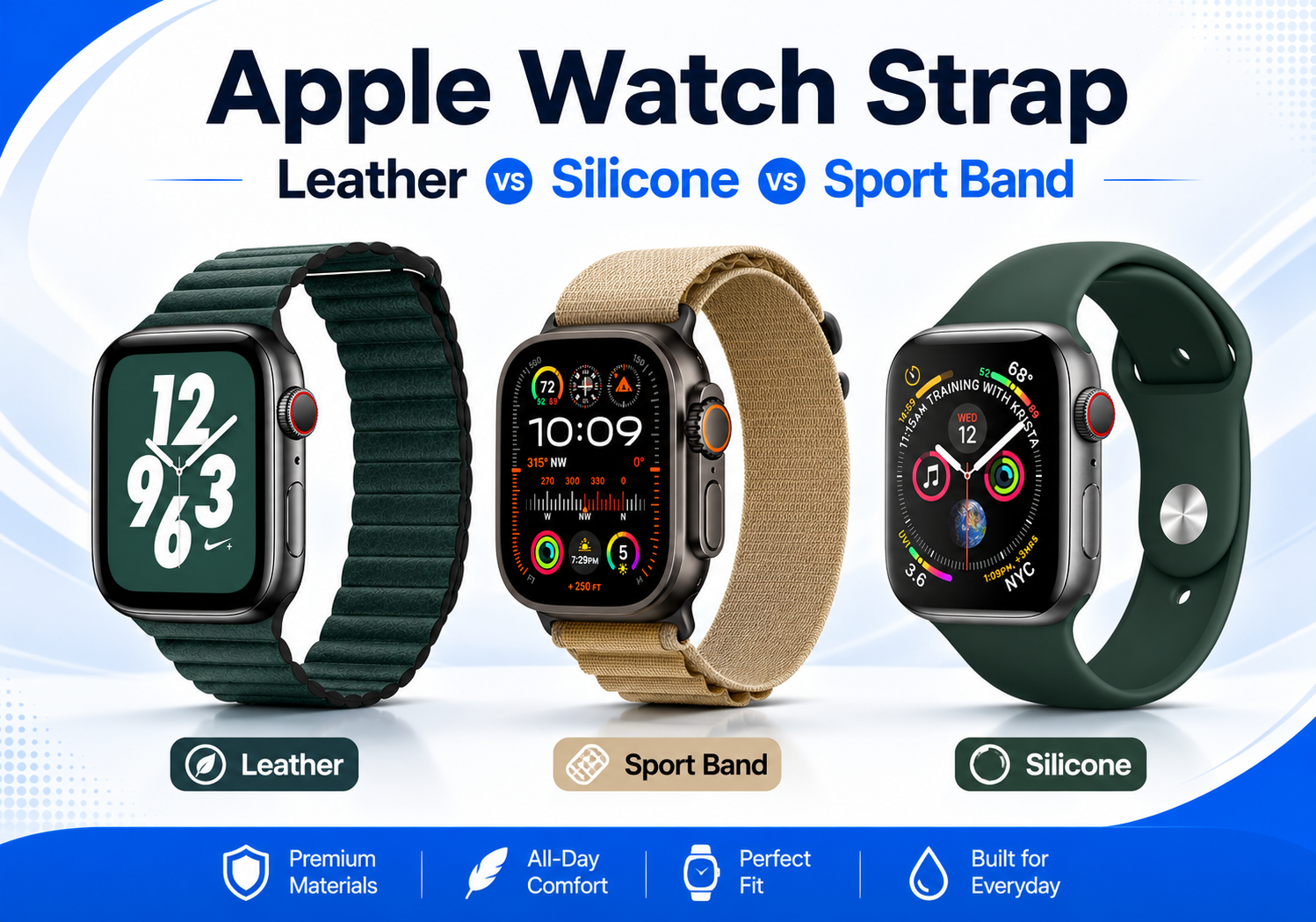 Apple Watch Strap Leather vs Silicone vs Sport Band
