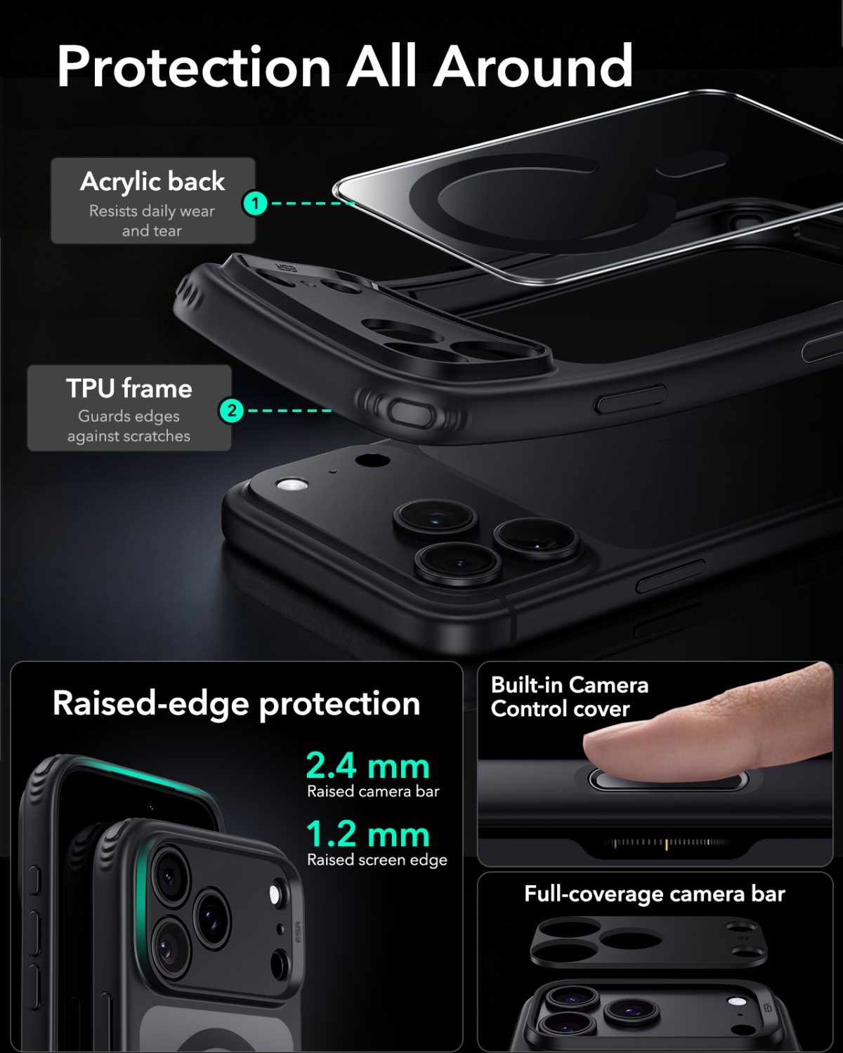 ESR iPhone 18/17 Series Classic Hybrid Case with Camera Control Button (Clear Black) - Image 4