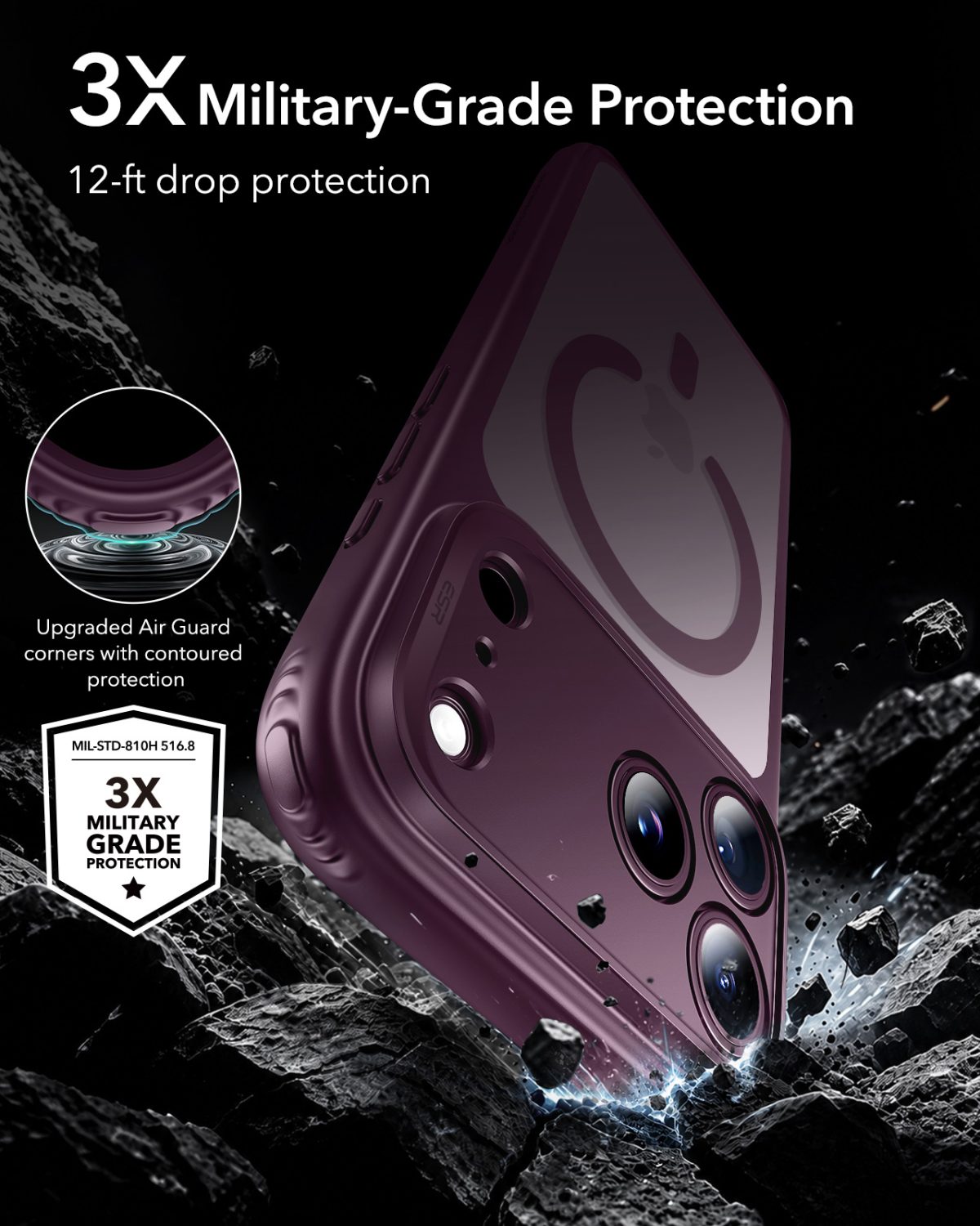 ESR iPhone 1817 Series Classic Hybrid Case (Frosted Deep Burgundy)