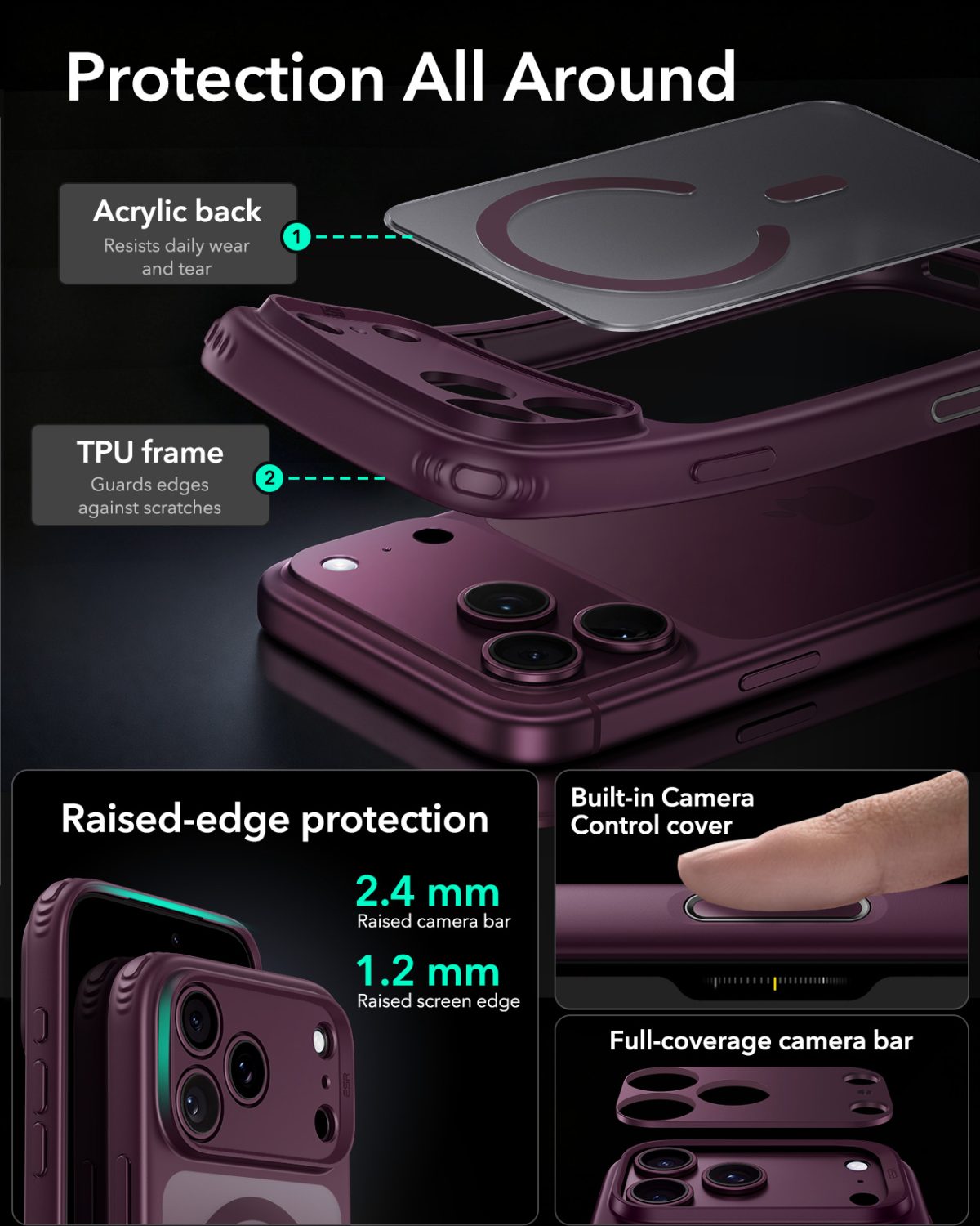 ESR iPhone 1817 Series Classic Hybrid Case (Frosted Deep Burgundy)