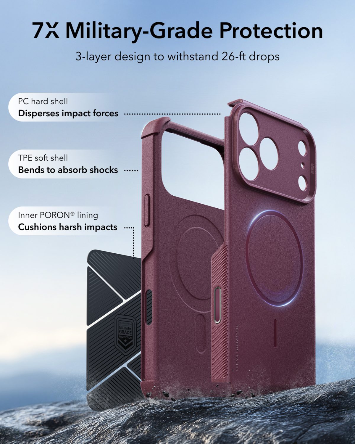 ESR iPhone 1817 Series Cyber Tough Flex Stand Case Deep Burgundy