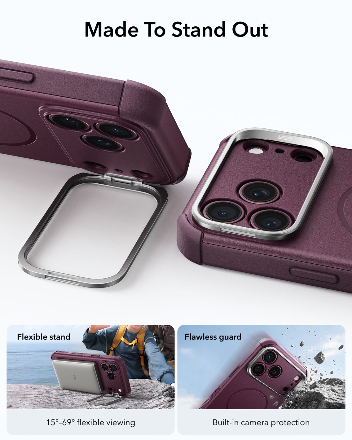 ESR iPhone 1817 Series Cyber Tough Flex Stand Case Deep Burgundy